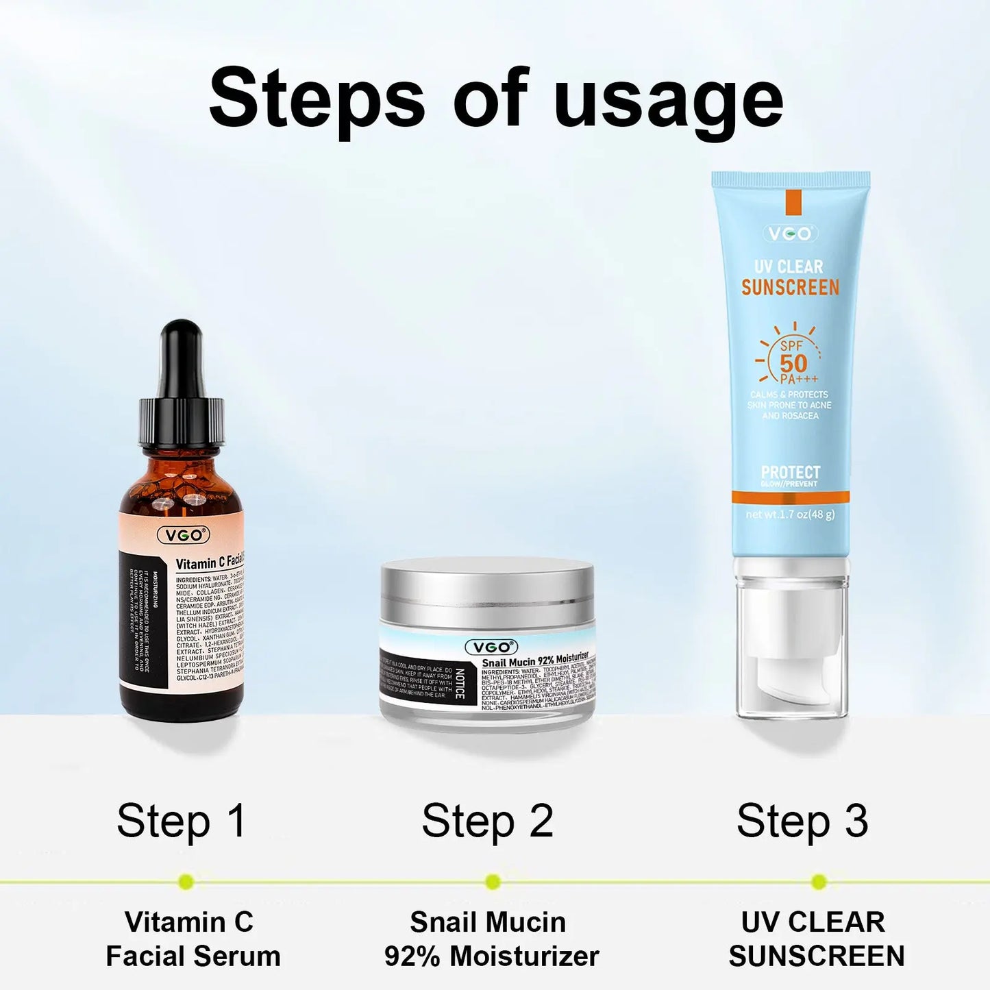 VGO  Serum& Sun Cream &Moisturizer   Facial Skin Care Kit VGObeauty