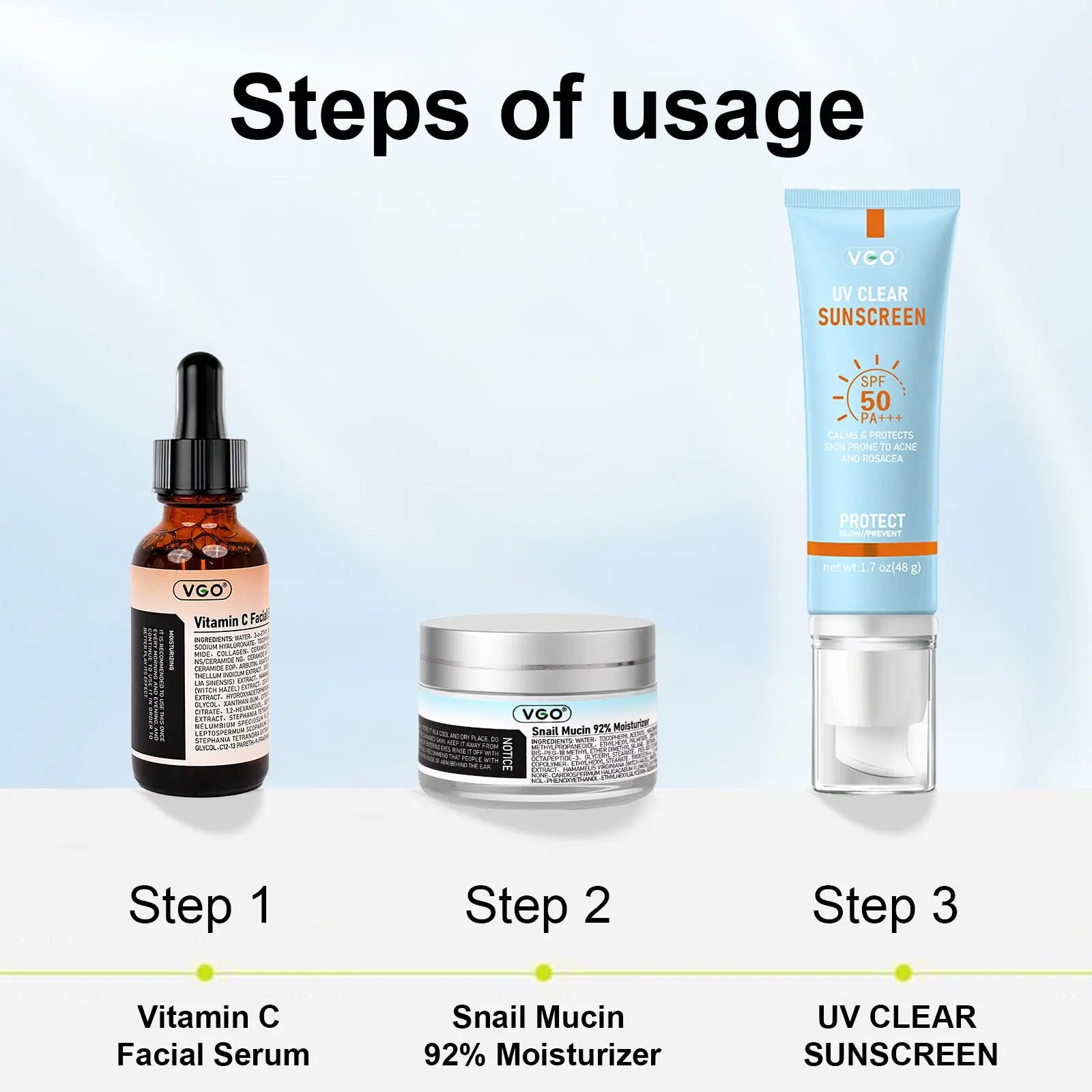 VGO  Serum& Sun Cream &Moisturizer   Facial Skin Care Kit VGObeauty