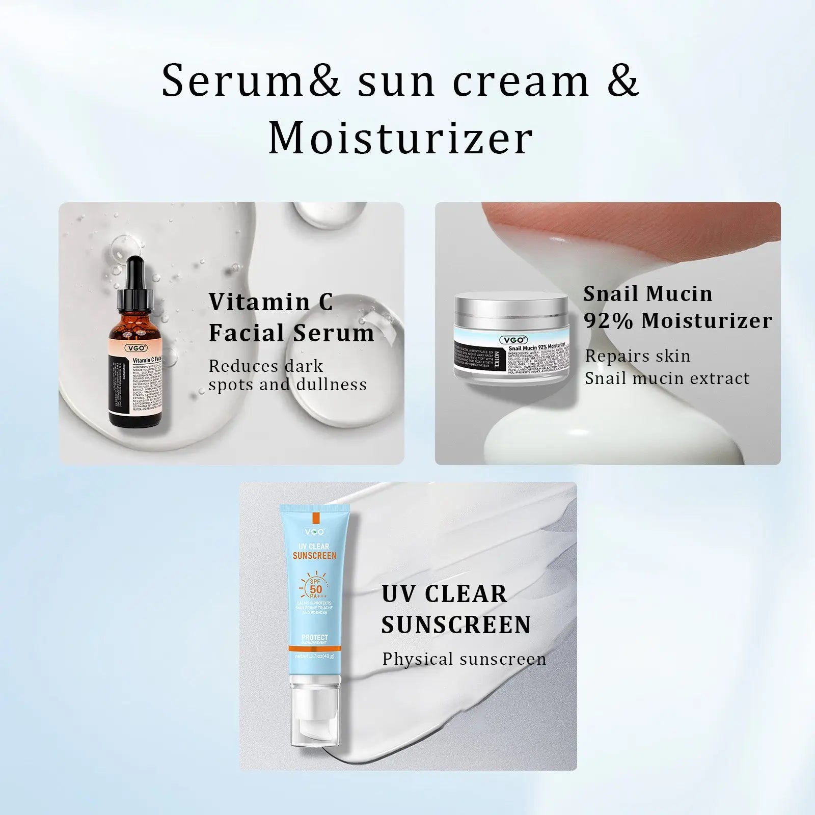 VGO  Serum& Sun Cream &Moisturizer   Facial Skin Care Kit VGObeauty